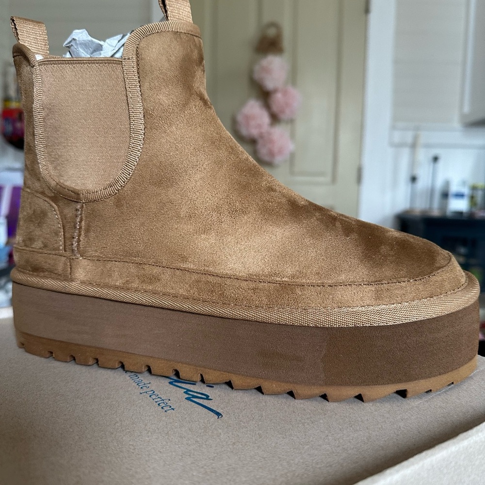 Tan Suede Platform Ankle Boots